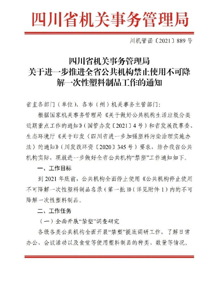 四川发布：公共机构停止使用不可降解一次性塑料制品名录，今年年底前全面停止使用！